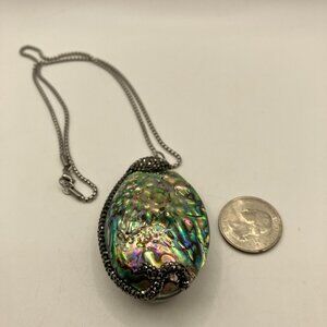 Paua Abalone Large Pendant Necklace + 19 inch ROLO chain Brand New in Gift Box
